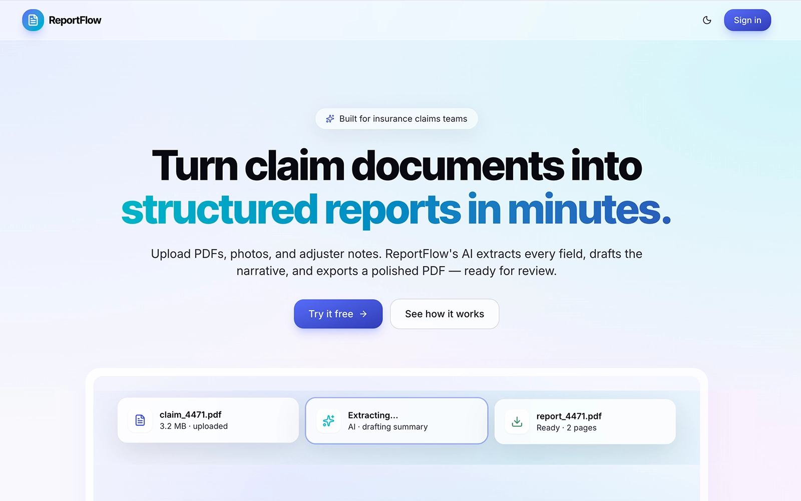 ReportFlow — AI claim-report generator built with Anthropic Claude